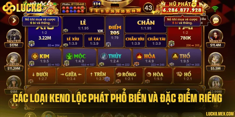 Các loại keno lộc phát phổ biến và đặc điểm riêng