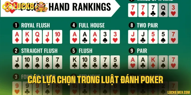 Các lựa chọn trong luật đánh poker